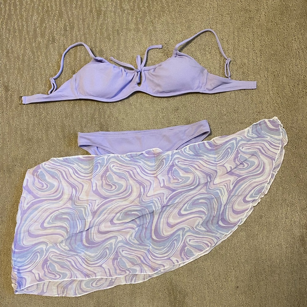 Hollister Lavender Purple Pique Two Piece Bikini Swimsuit with Wrap Coverup